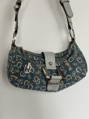Vintage GUESS Denim Logo Mini Shoulder Bag in Blue